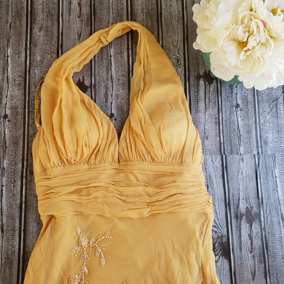 Scala Dresses & Skirts - SCALA Gold Beaded Halter Dress